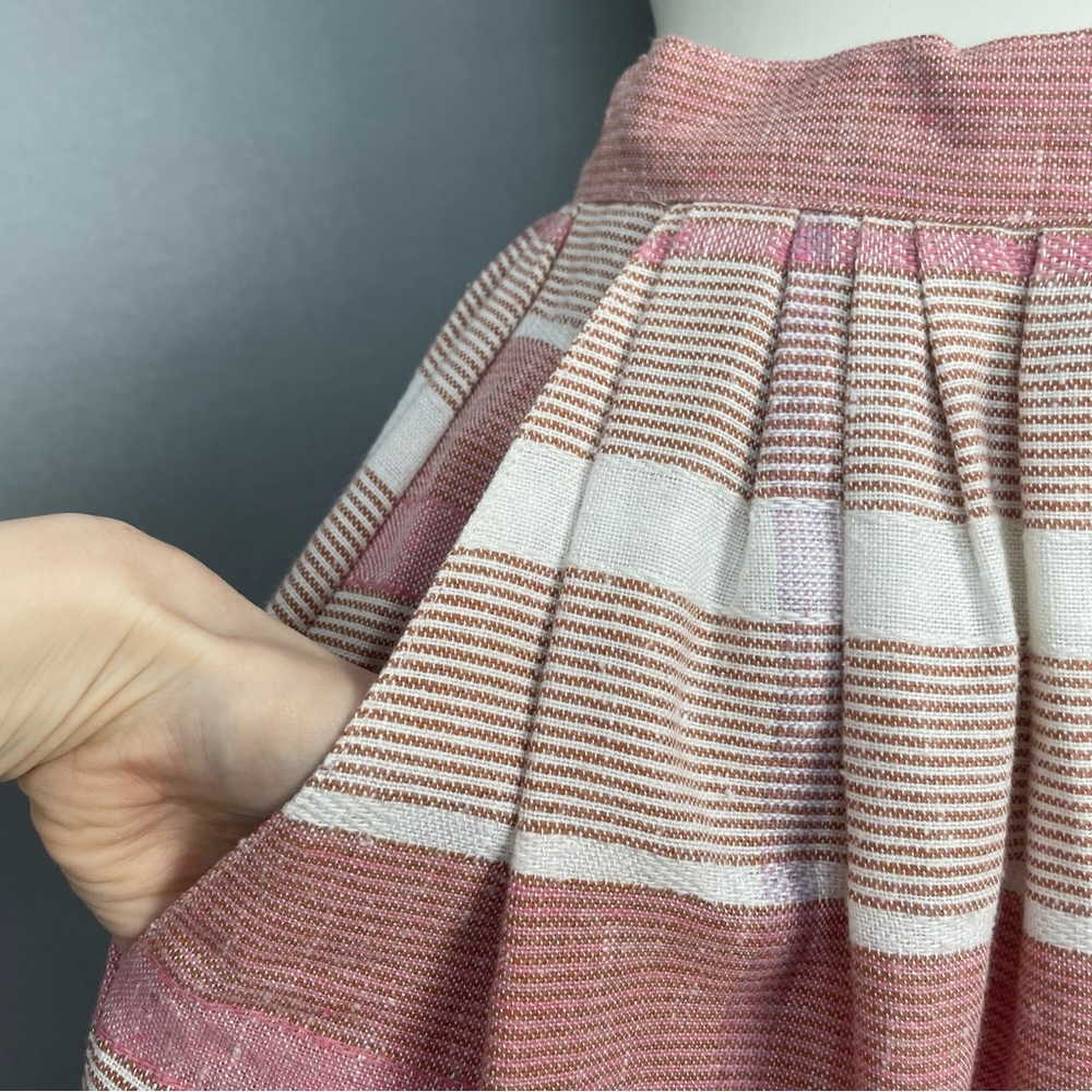 Vintage 80s Skirt Midi Stripes Pockets A-Line Pink White Retro Darts Gathered - Picture 7 of 16